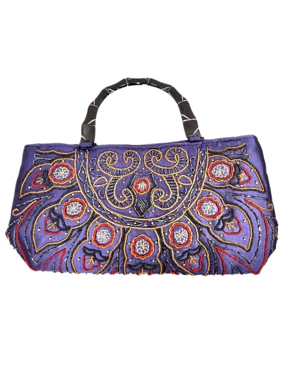 Handcrafted Beaded Purple Evening Bag Intricate Embroidery Sturdy Handles Purse